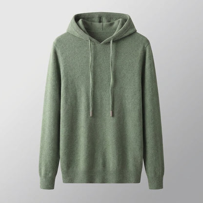 Herren Strickpullover Hoodie in grün, Feinstrick Kapuzenpullover