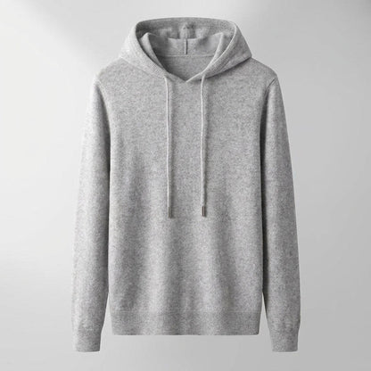 Herren Strickpullover Hoodie in grau, Feinstrick Kapuzenpullover