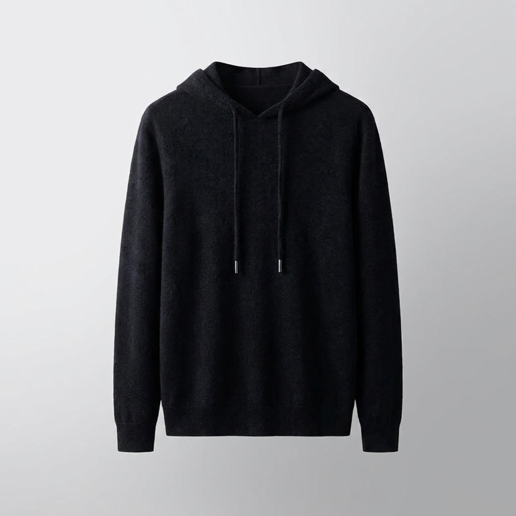 Herren Strickpullover Hoodie in schwarz, Feinstrick Kapuzenpullover