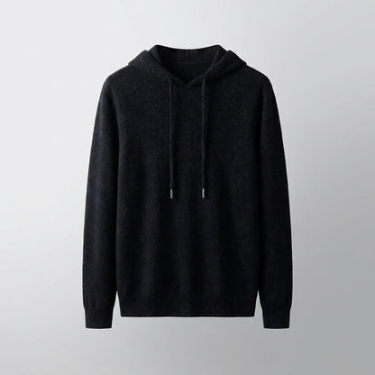 Herren Strickpullover Hoodie in schwarz, Feinstrick Kapuzenpullover