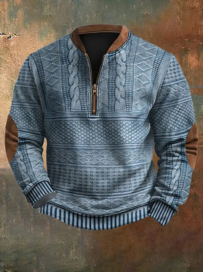 Herren Strickpullover mit Halbreißverschluss in blau, Klassischer Stil