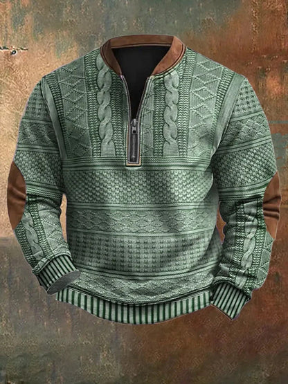Herren Strickpullover mit Halbreißverschluss in grün, Klassischer Stil