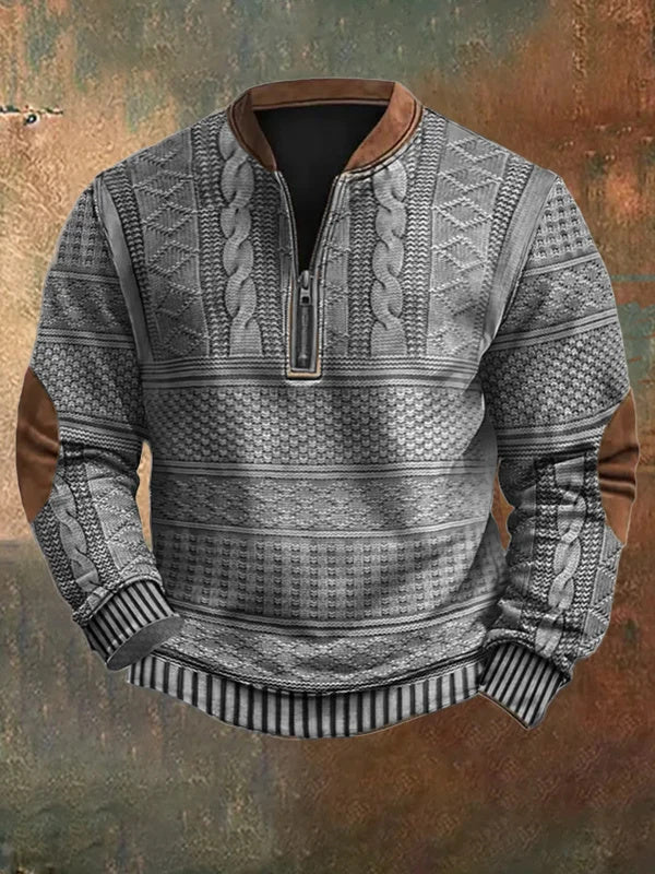 Herren Strickpullover mit Halbreißverschluss in grau, Klassischer Stil