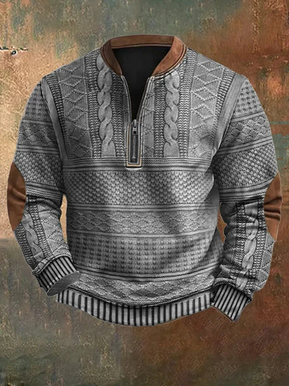 Herren Strickpullover mit Halbreißverschluss in grau, Klassischer Stil