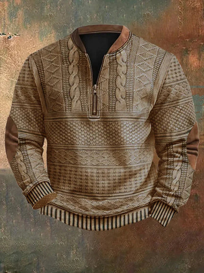Herren Strickpullover mit Halbreißverschluss in khaki, Klassischer Stil