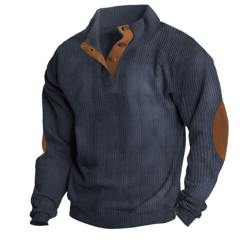 Herren Strickpullover mit Stehkragen - Warme Gebreide Textur - Blau