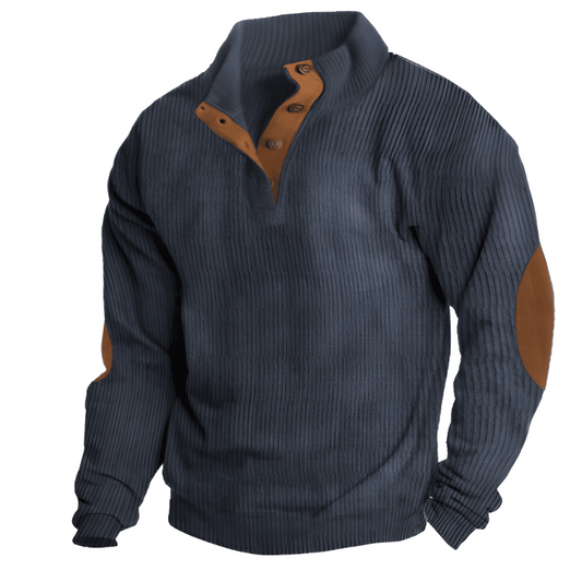 Herren Strickpullover mit Stehkragen - Warme Gebreide Textur - Blau