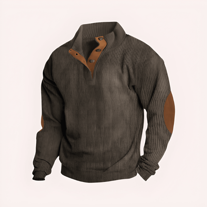 Herren Strickpullover mit Stehkragen - Warme Gebreide Textur - Braun
