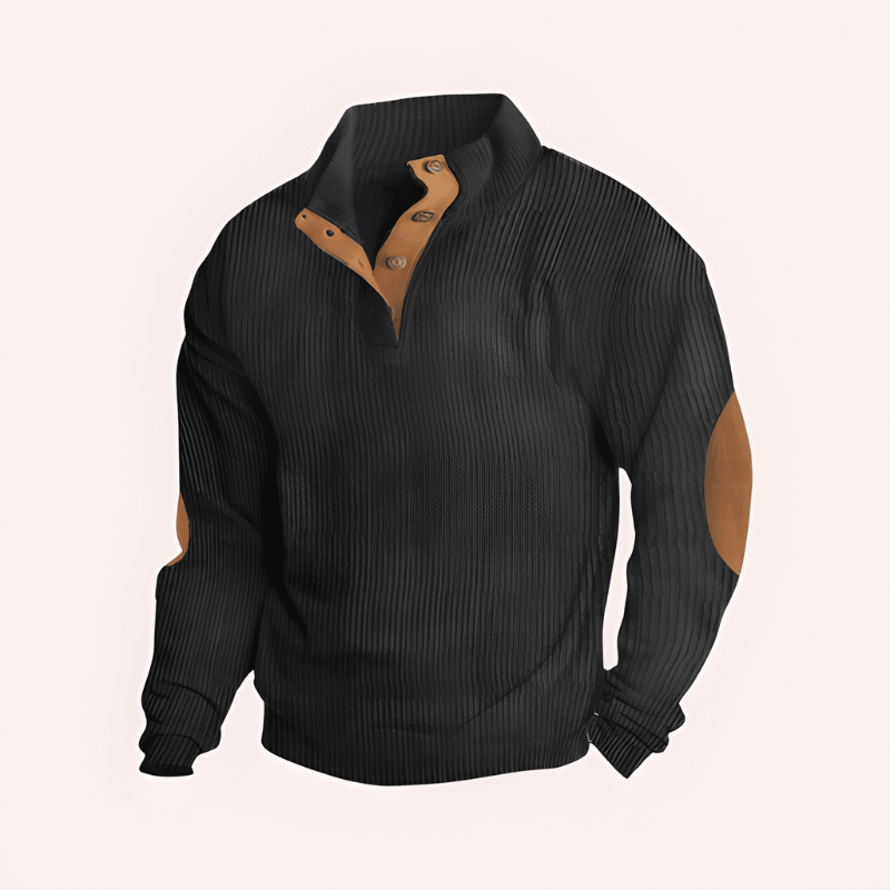 Herren Strickpullover mit Stehkragen - Warme Gebreide Textur - Schwarz