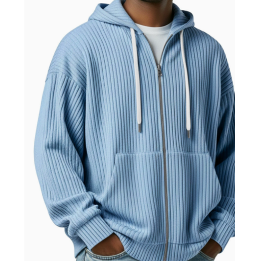 Herren Strickweste mit Kapuze - Casual Cardigan - Blau