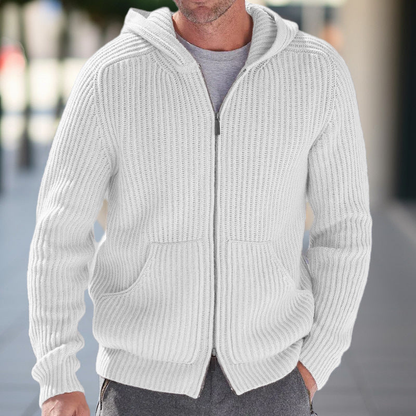 Herren Strickweste mit Kapuze - Casual Cardigan - Weiß