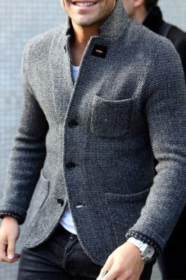 Herren Strickweste Retro – Klassischer Schnitt - Grau