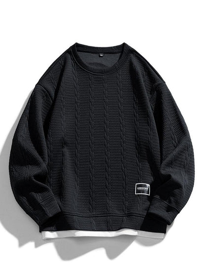 Herren Strukturiertes Jacquard Sweatshirt – Entspannte Passform - Schwarz