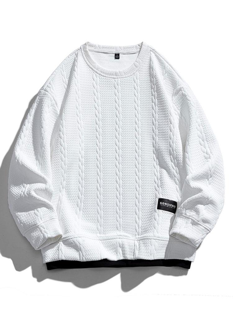 Herren Strukturiertes Jacquard Sweatshirt – Entspannte Passform - Weiß