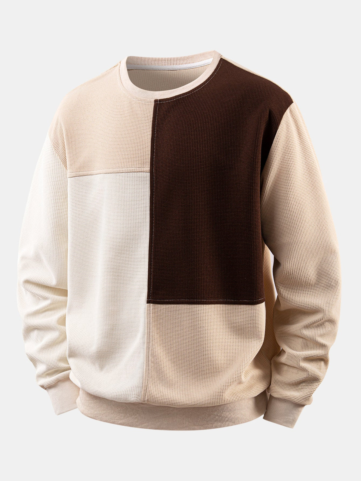 Herren Strukturiertes Waffel-Sweatshirt mit Patchwork-Elementen – Ents - Beige
