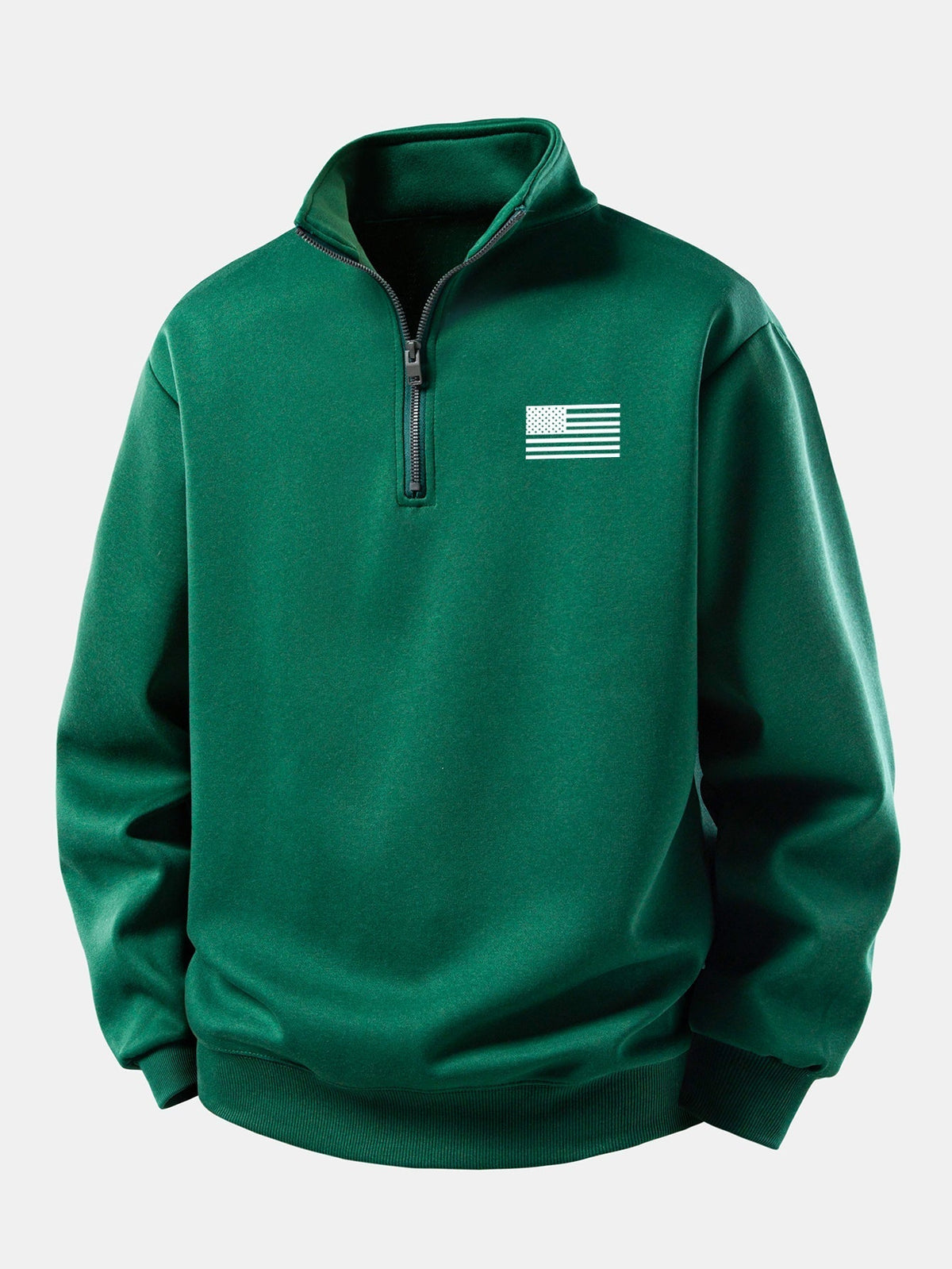 Herren Sweatshirt mit Amerikanischer Flagge in dunkelgrün, Entspannte Passform