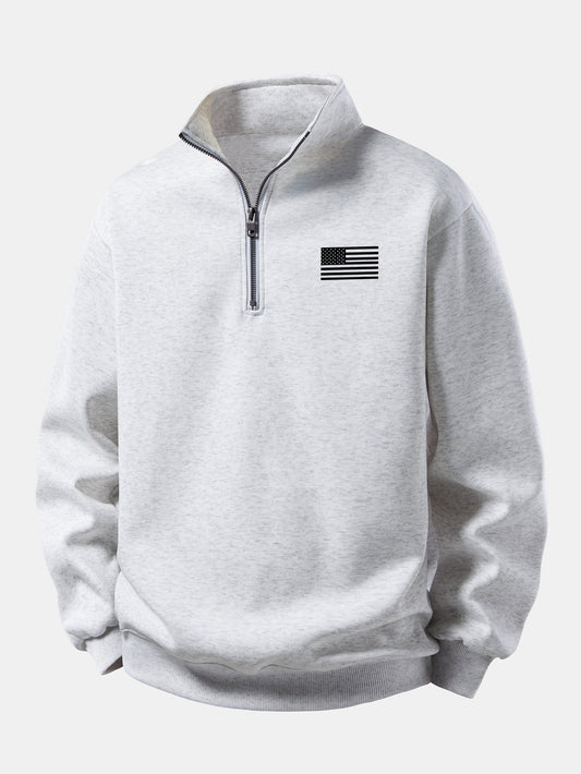 Herren Sweatshirt mit Amerikanischer Flagge in grau, Entspannte Passform