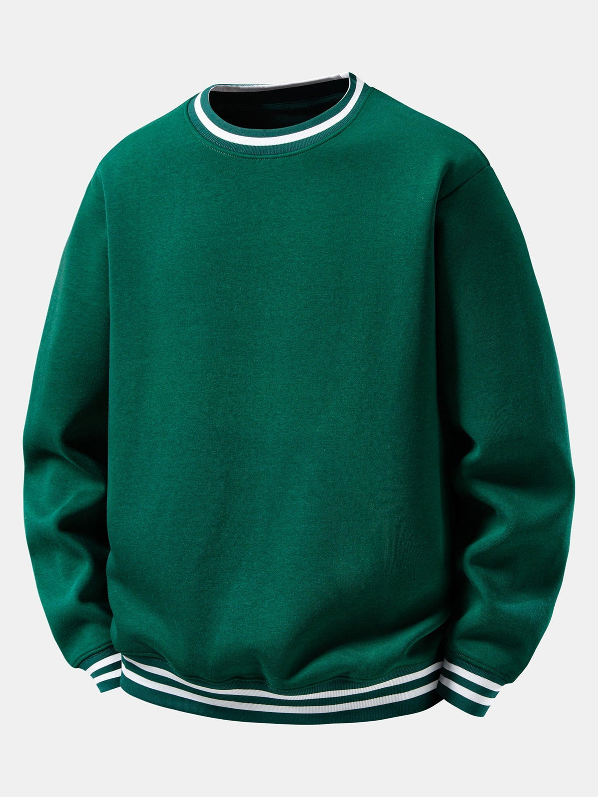 Herren Sweatshirt mit gestreiften Rippbündchen in dunkelgrün, Entspannte Passform