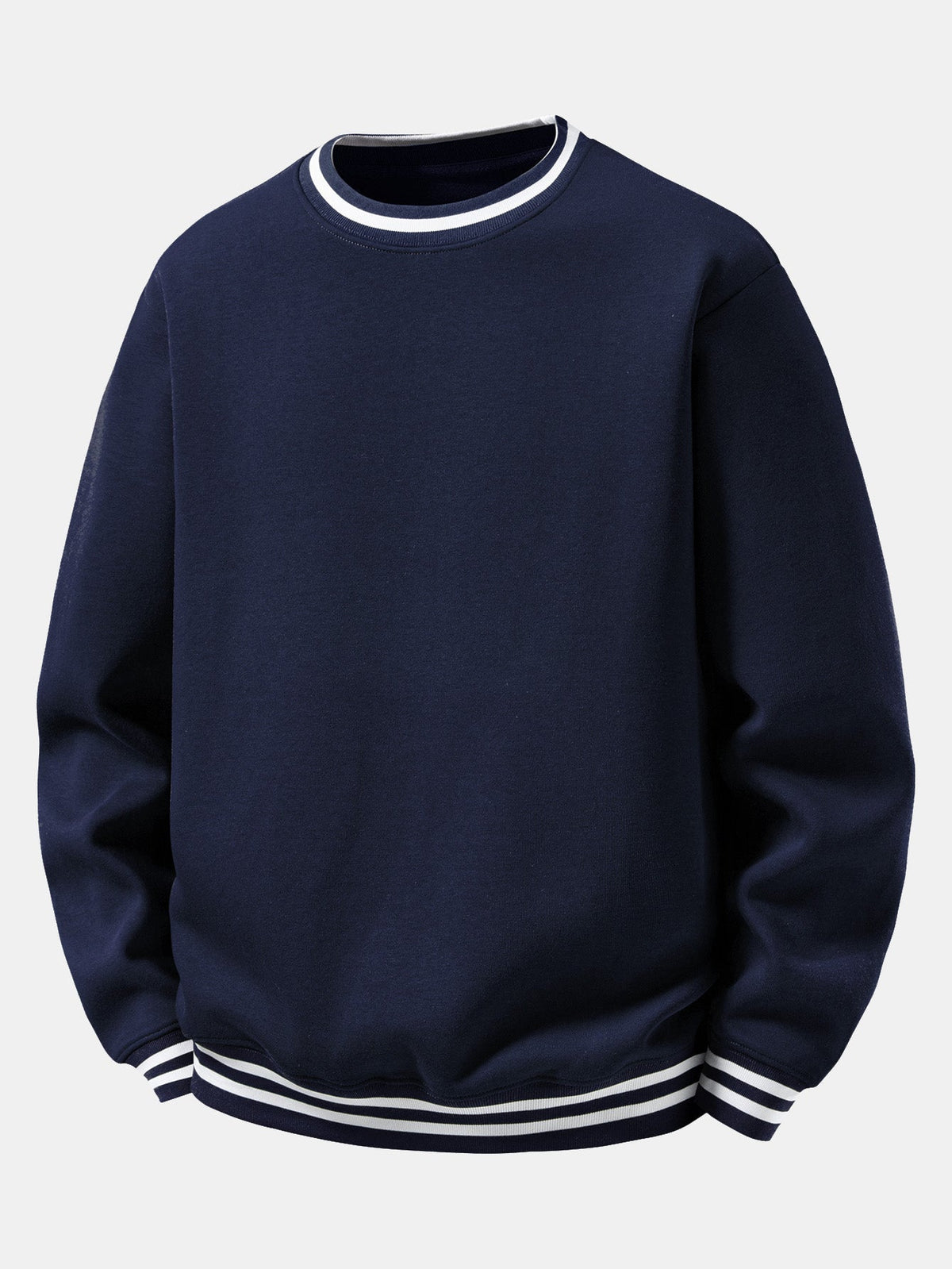 Herren Sweatshirt mit gestreiften Rippbündchen in marineblau, Entspannte Passform