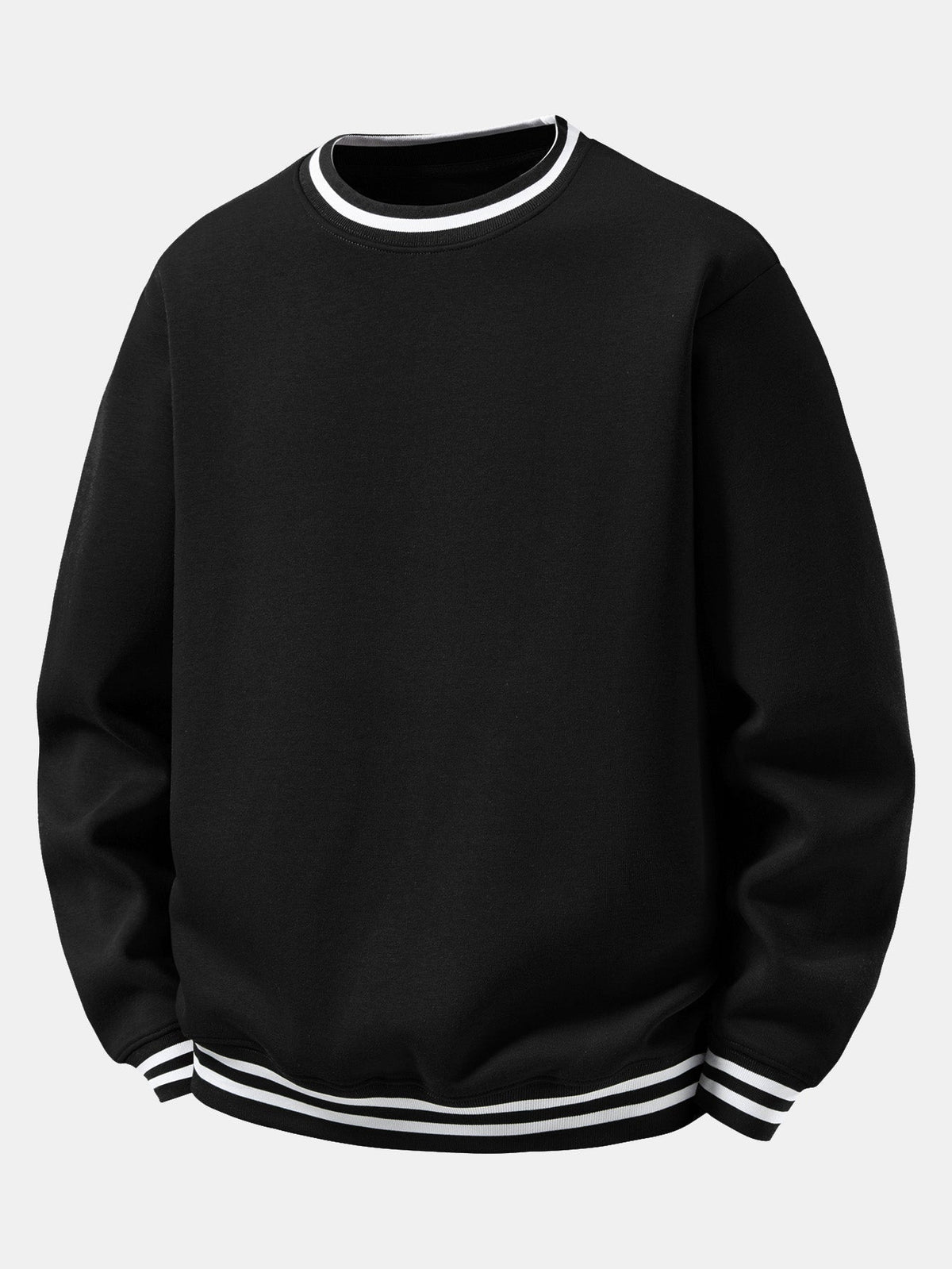 Herren Sweatshirt mit gestreiften Rippbündchen in schwarz, Entspannte Passform