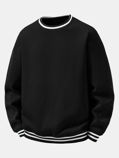 Herren Sweatshirt mit gestreiften Rippbündchen in schwarz, Entspannte Passform