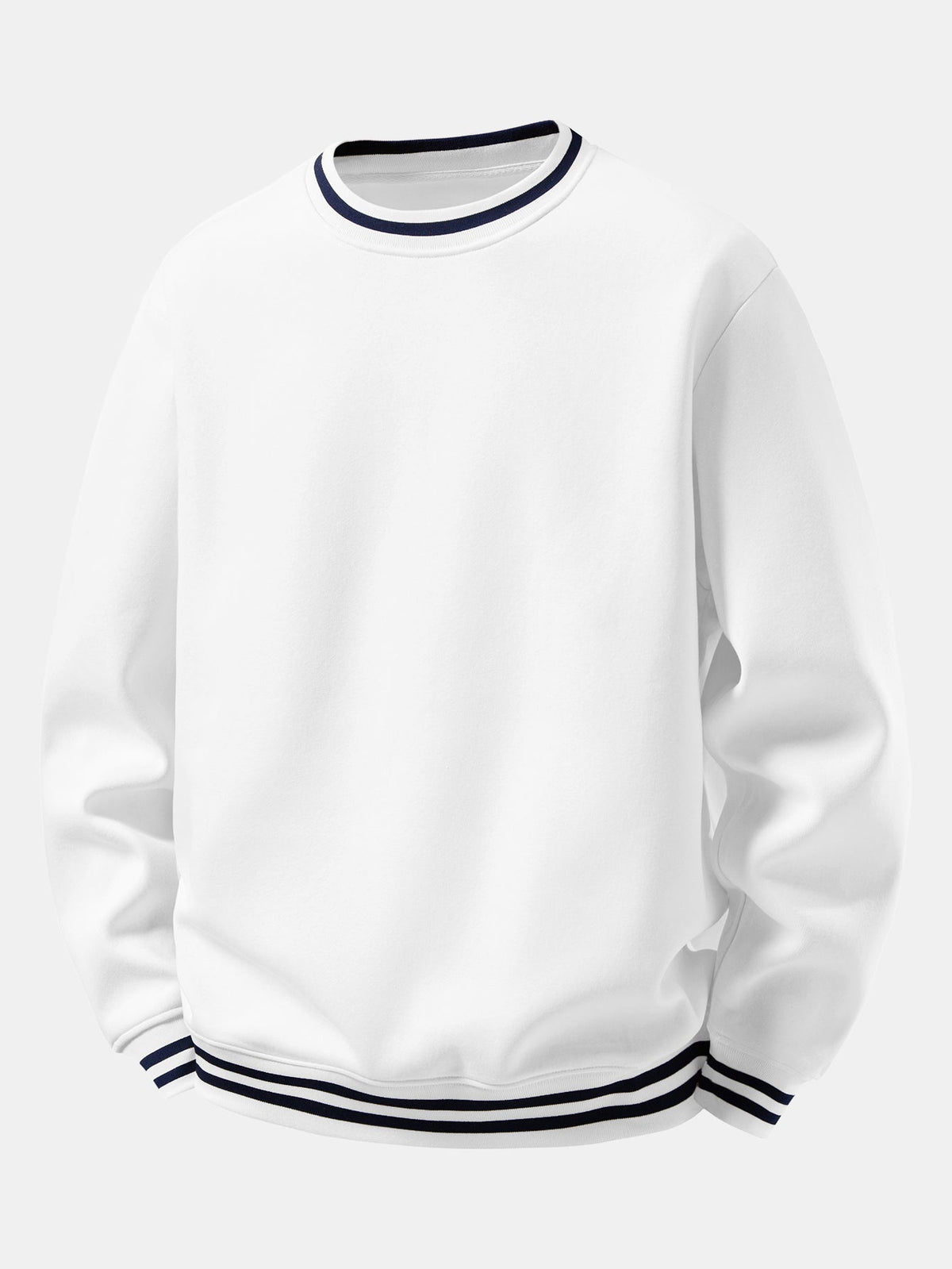 Herren Sweatshirt mit gestreiften Rippbündchen in weiß, Entspannte Passform