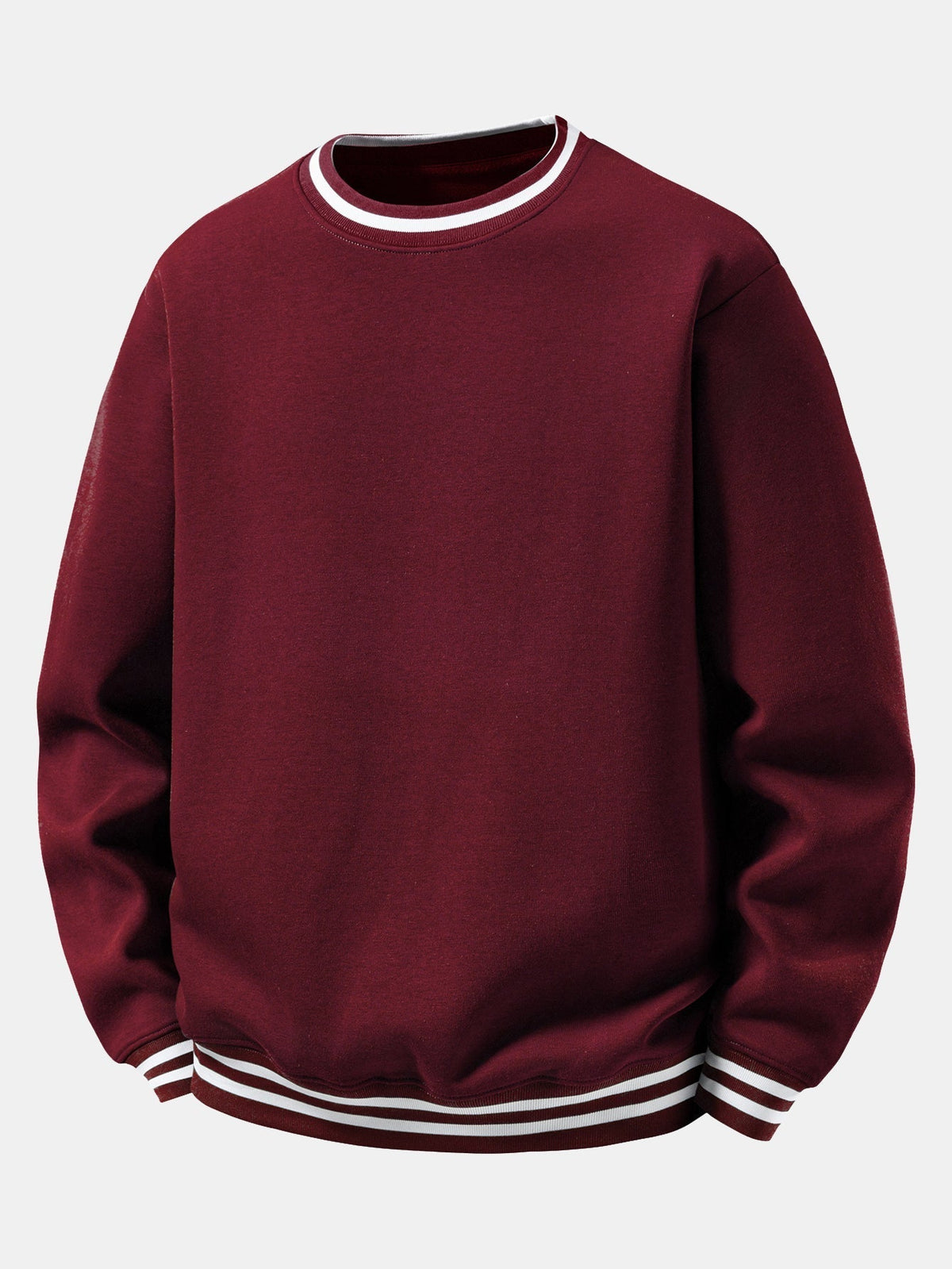 Herren Sweatshirt mit gestreiften Rippbündchen in weinrot, Entspannte Passform