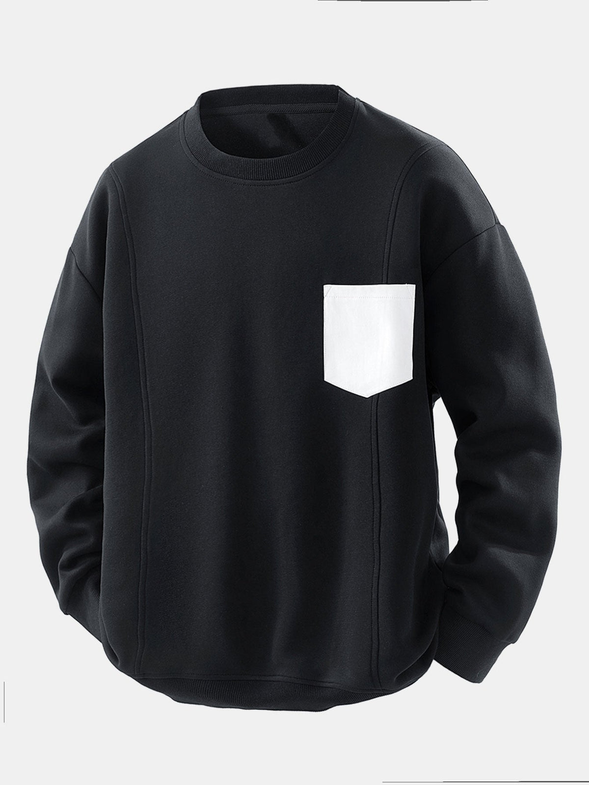 Herren Sweatshirt mit Kontrastbrusttasche – Relaxed Fit Rundhals - Schwarz
