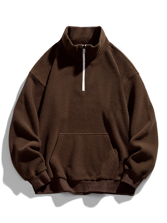 Herren Teddy Fleece Halbzip Sweatshirt – Entspannte Passform - Dunkelbraun