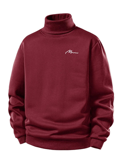 Herren Teddy Fleece Rollkragen Sweatshirt – Warme Casual Pullover - Weinrot