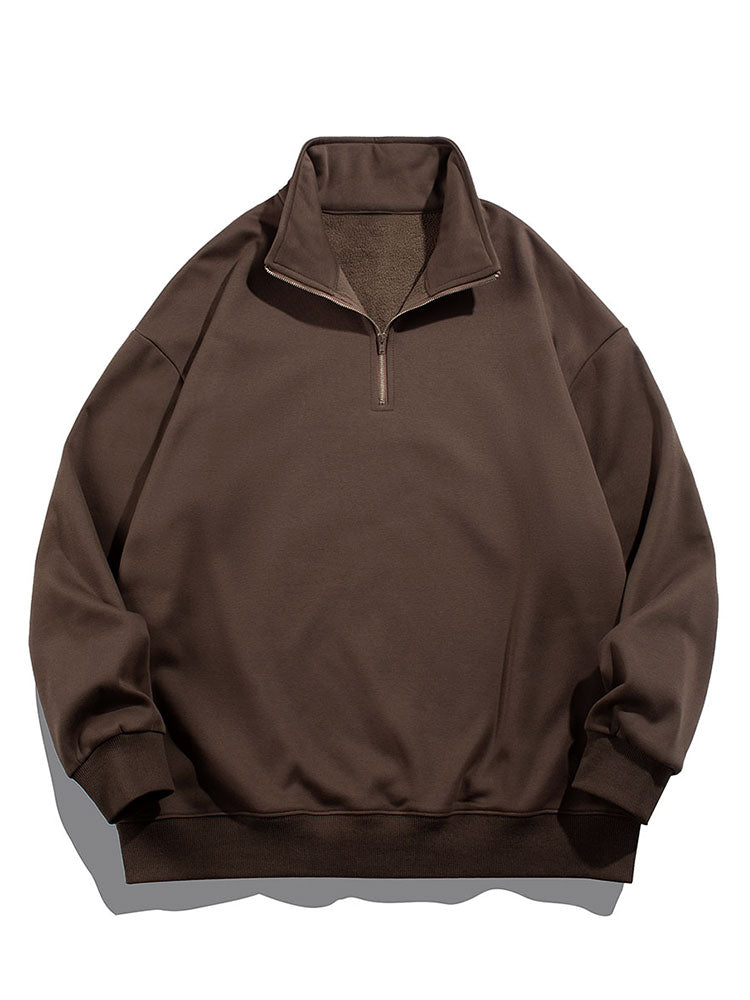 Herren Teddy Fleece Sweatshirt mit Stehkragen – Entspannte Passform Ba - Dunkelbraun