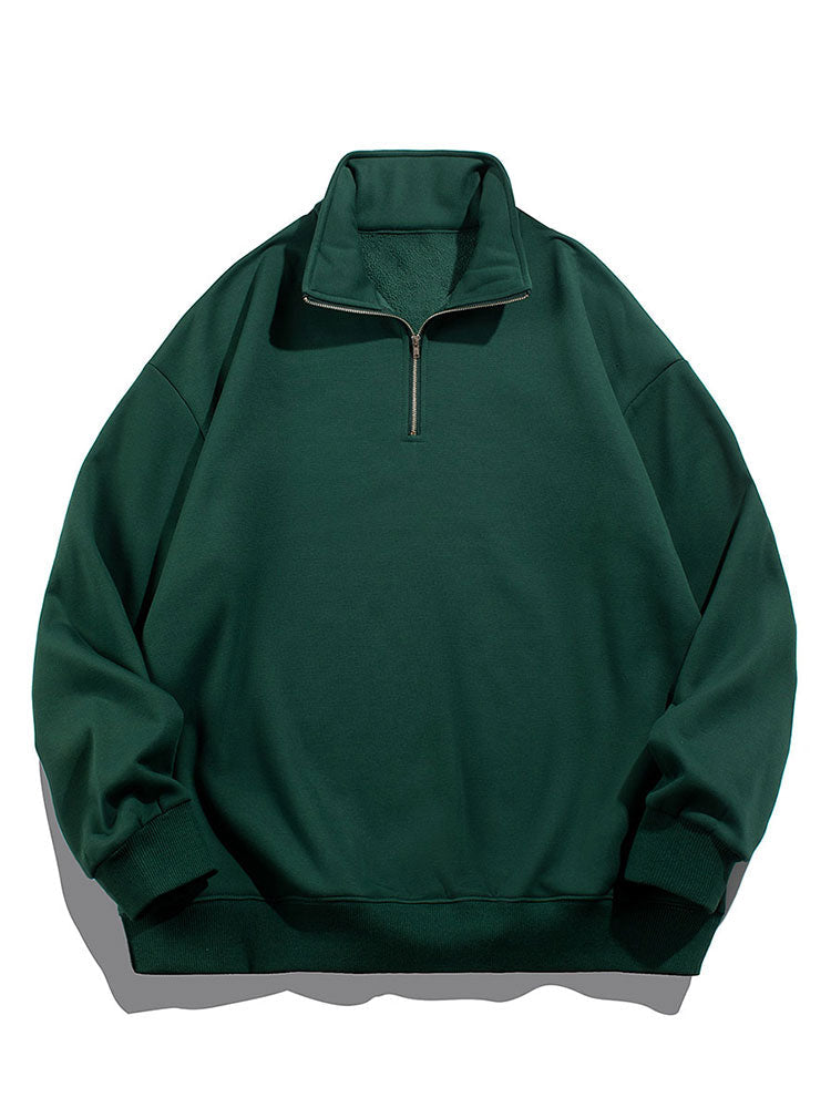 Herren Teddy Fleece Sweatshirt mit Stehkragen – Entspannte Passform Ba - Dunkelgrün