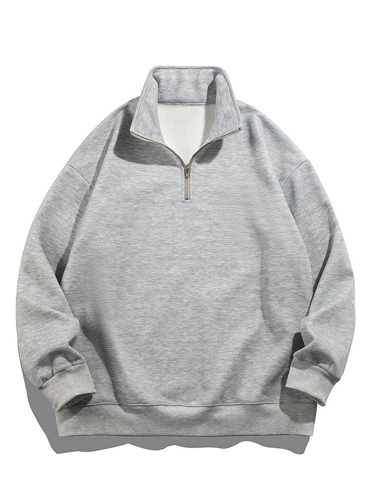 Herren Teddy Fleece Sweatshirt mit Stehkragen – Entspannte Passform Ba - Grau