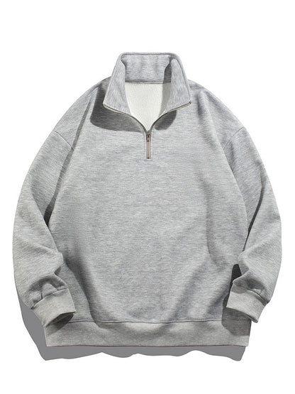 Herren Teddy Fleece Sweatshirt mit Stehkragen – Entspannte Passform Ba - Grau