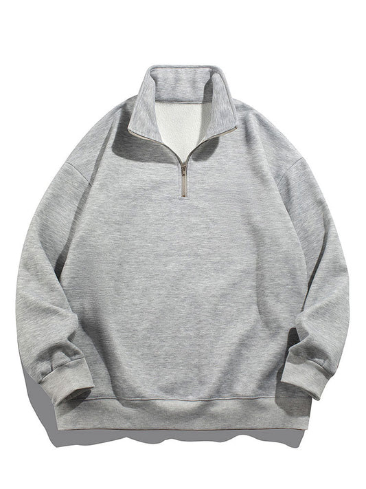 Herren Teddy Fleece Sweatshirt mit Stehkragen – Entspannte Passform Ba - Grau