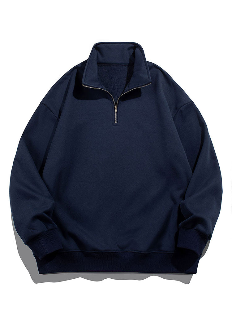 Herren Teddy Fleece Sweatshirt mit Stehkragen – Entspannte Passform Ba - Marineblau