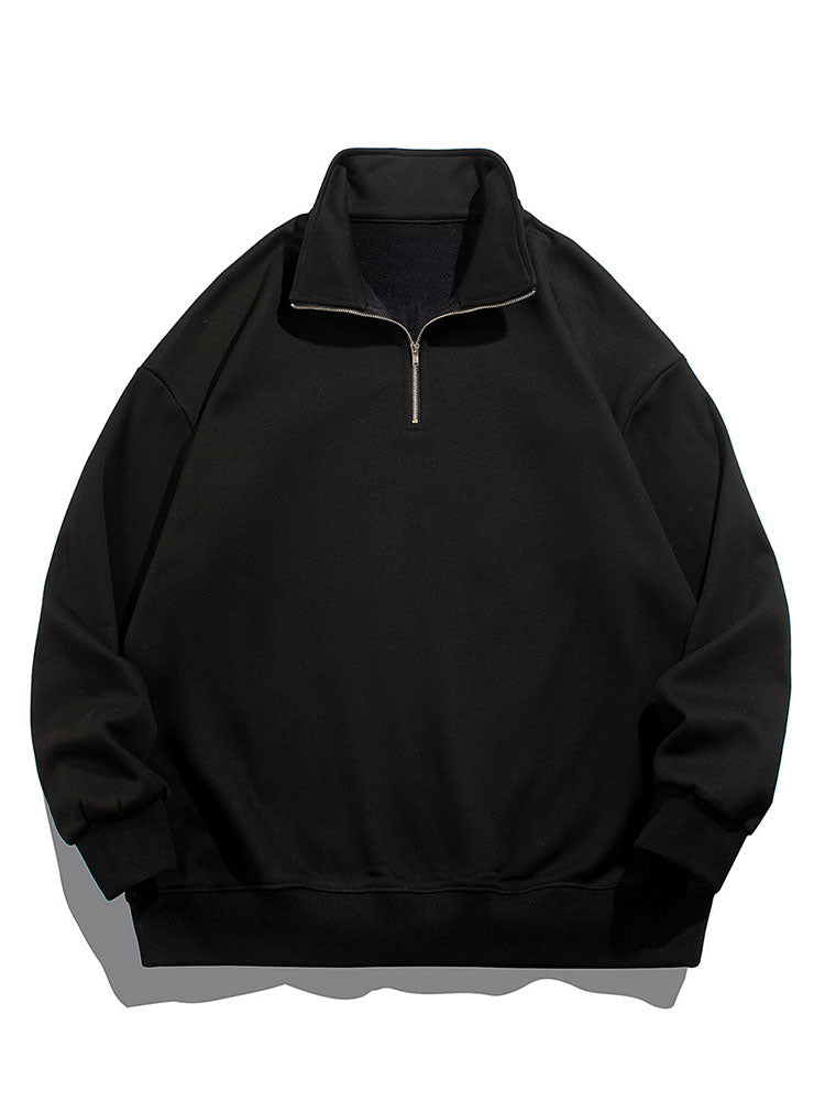 Herren Teddy Fleece Sweatshirt mit Stehkragen – Entspannte Passform Ba - Schwarz