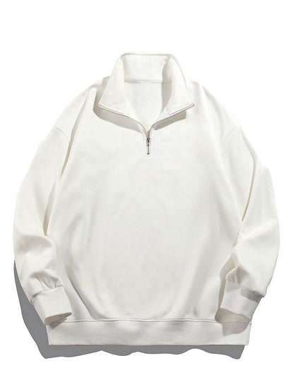 Herren Teddy Fleece Sweatshirt mit Stehkragen – Entspannte Passform Ba - Weiß