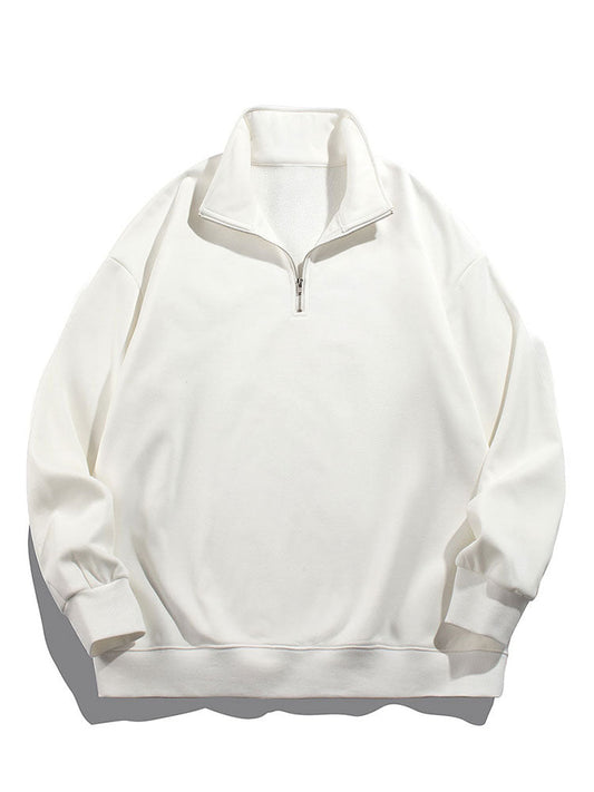 Herren Teddy Fleece Sweatshirt mit Stehkragen – Entspannte Passform Ba - Weiß