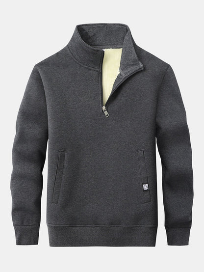 Herren Teddy-Fleece Troyer – Wärmender Baumwollmix mit Stehkragen - Dunkelgrau