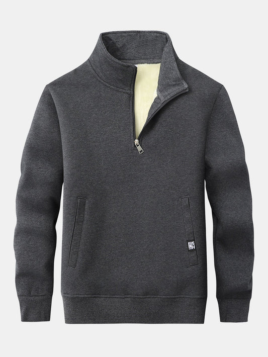 Herren Teddy-Fleece Troyer – Wärmender Baumwollmix mit Stehkragen - Dunkelgrau