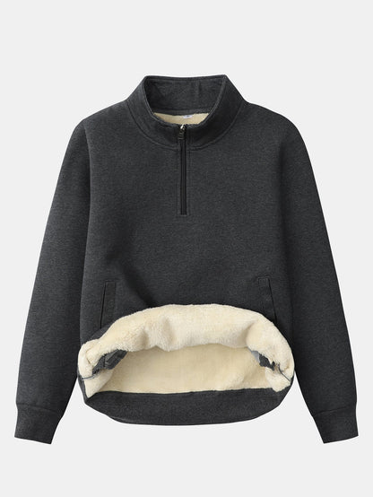 Herren Teddy-Fleece Troyer – Wärmender Baumwollmix mit Stehkragen