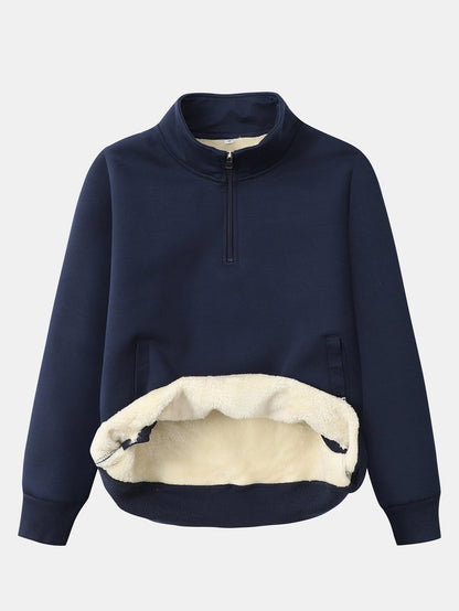 Herren Teddy-Fleece Troyer – Wärmender Baumwollmix mit Stehkragen
