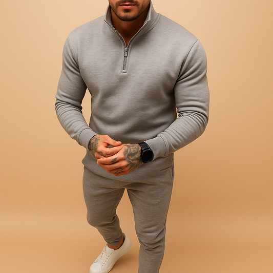 Herren Trainingsanzug mit Reißverschluss - Komfortables Jogging Set - Grau