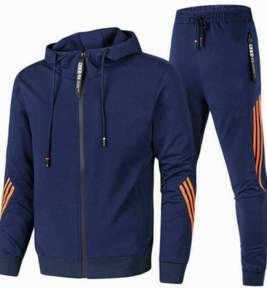 Herren Trainingsanzug mit Reißverschluss in blau, Slim Fit