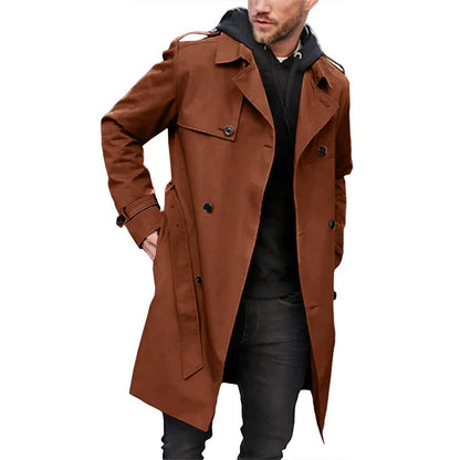 Herren Trenchcoat Klassisch in braun, Reverskraag & Gürtel