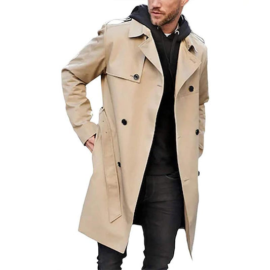 Herren Trenchcoat Klassisch in khaki, Reverskraag & Gürtel