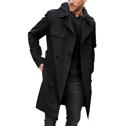 Herren Trenchcoat Klassisch in schwarz, Reverskraag & Gürtel