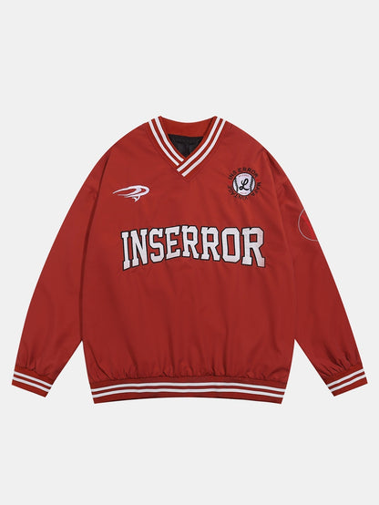 Herren V-Ausschnitt Baseball Sweatshirt – Oversized Fit Sportswear - Rot