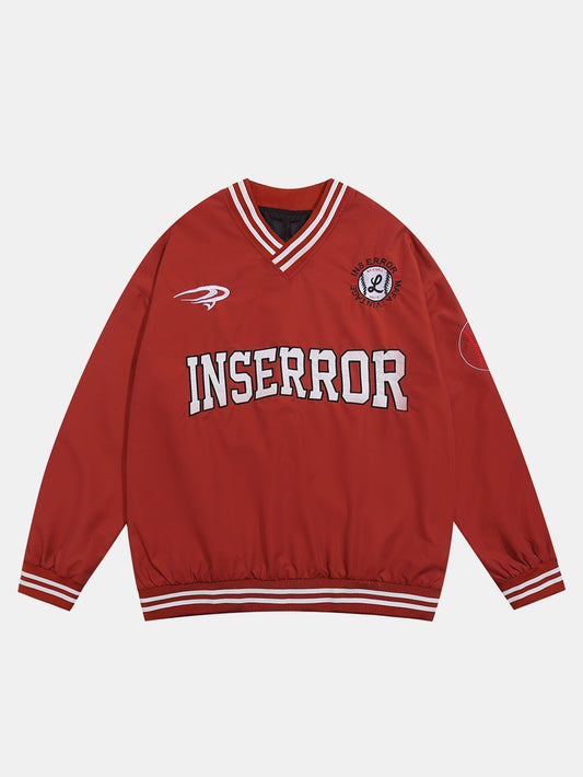 Herren V-Ausschnitt Baseball Sweatshirt – Oversized Fit Sportswear - Rot